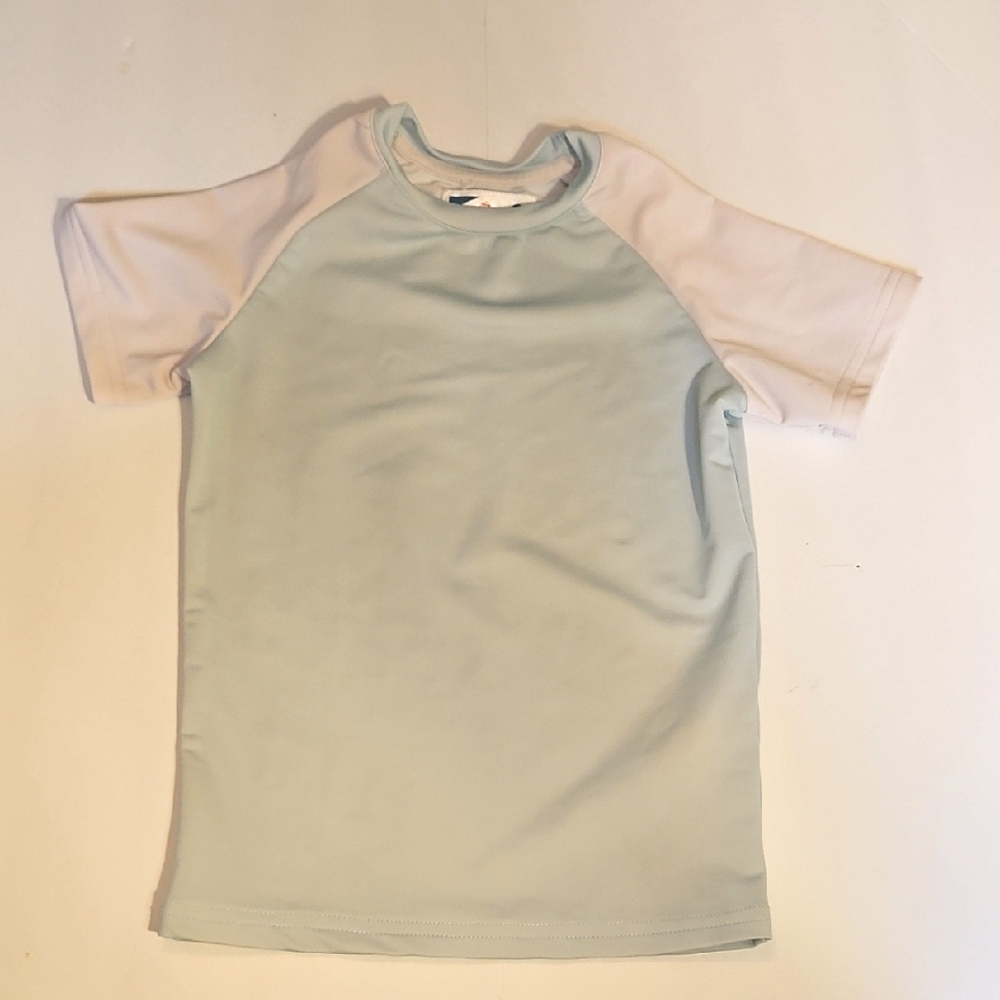 Bermies Seafoam Blue & White Rashguard Swim Shirt Kids 2 EUC